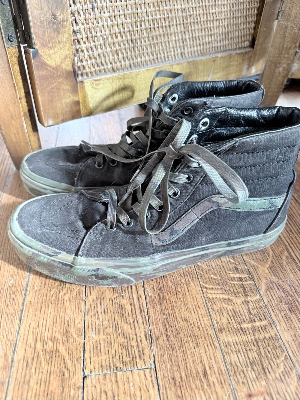 Vans High-Top Sneakers in Black with Olive Camo Sole